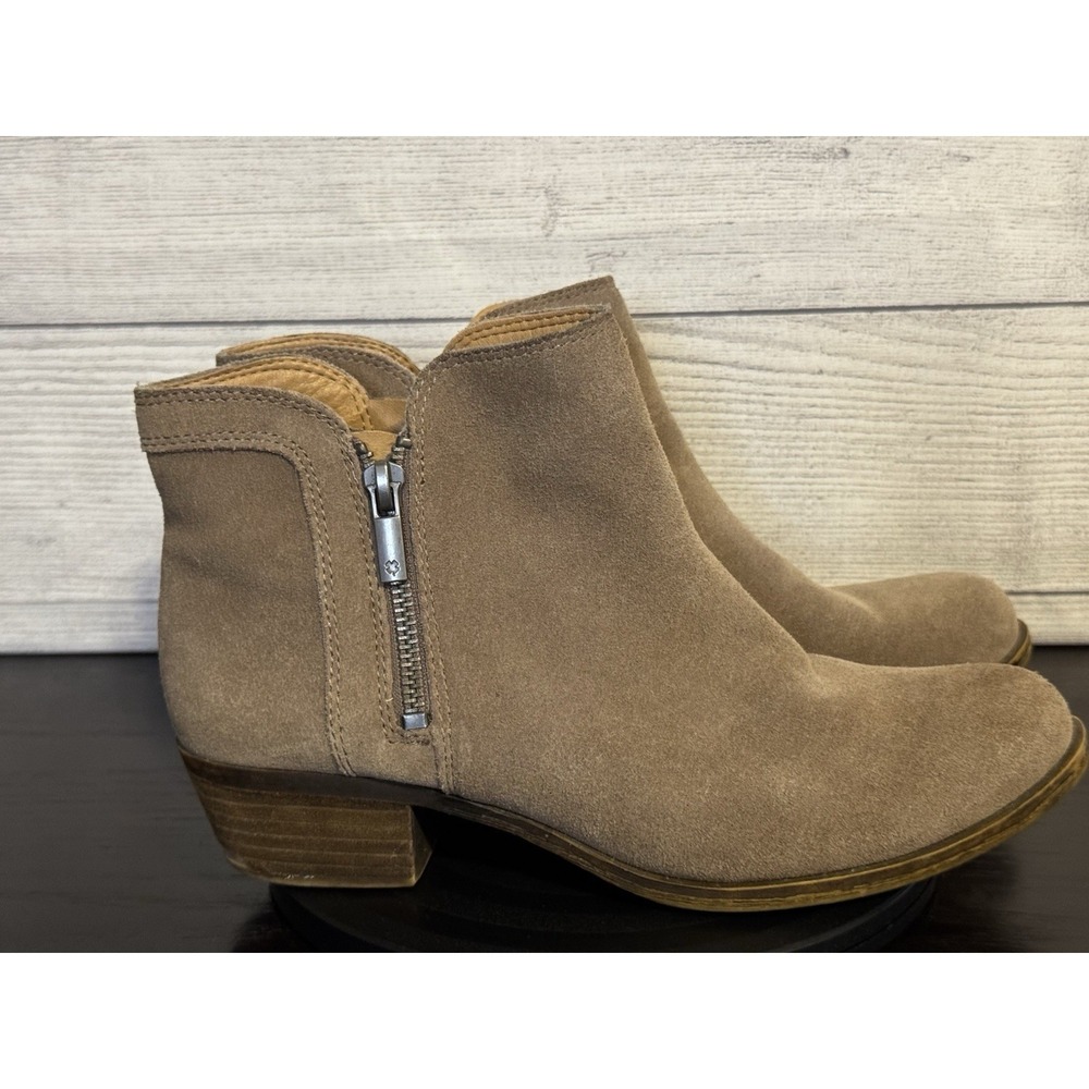 Lucky Brand Women's Brown Suede Ankle Boots 7.5 Dual Zip 1" Heel